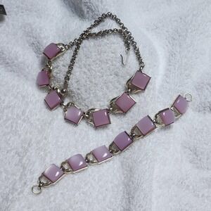Vintage Lavender Moonglow Thermoset Necklace and Bracelet Set Gold Tone Fair